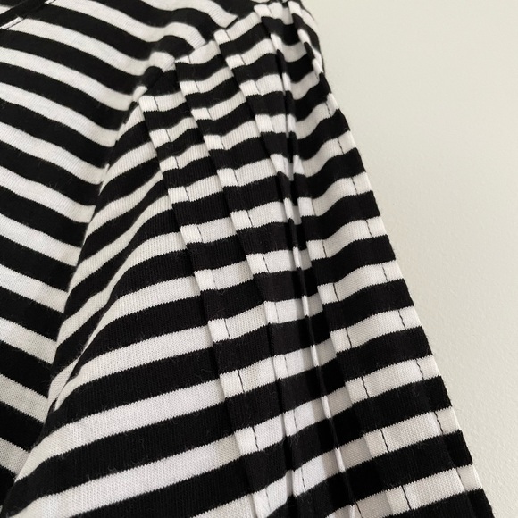 Chico's 2 Neutral Classic black white stripes shirt wide sleeve size Large L14 - Picture 2 of 8